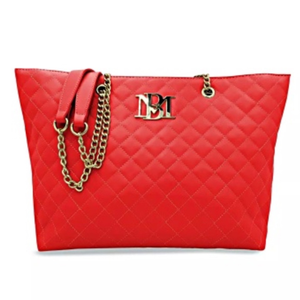 Badgley Mischka Large Red Quilted Shoulder Bag with Gold Chain ❤️ - Picture 8 of 16